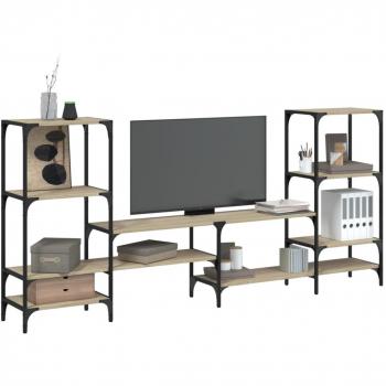 Mueble de TV de madera de ingeniería en color roble Sonoma, dimensiones 206,5x28,5x95 cm