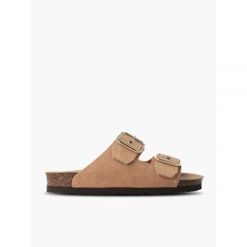 Sandalias Planas de Mujer Genuins con Planta Anatómica de Piel Velour Marrón Honolulu 2024