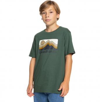 Camiseta para niños Quiksilver QS Gradient Mountains, diseño gráfico de montañas en gradiente, 100% algodón, corte clásico, manga corta, etiqueta tejida en el dobladillo