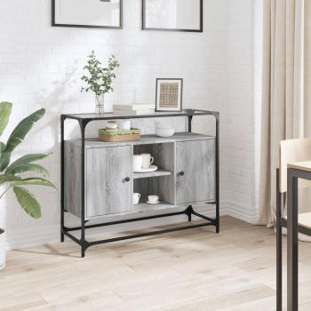 Aparador de vidrio y madera ingeniería gris Sonoma 98x35x81 cm