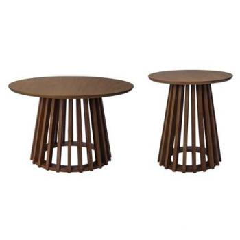 Set de 2 mesas de centro redondas con efecto madera de nogal y patas de abeto, 40cm y 60cm