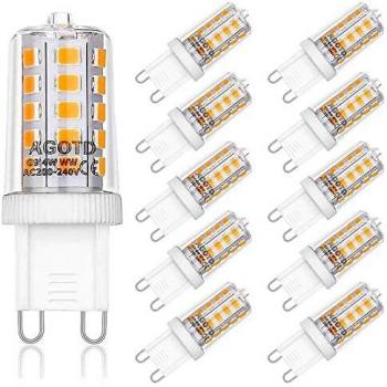 AGOTD Bombillas LED G9 4W Equivale 40W Halógena, 2700K Blanco Cálido 400LM, 360 Grados, AC200-240V, No Regulable, Pack de 10