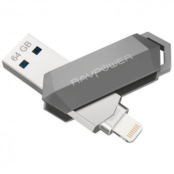 Memoria Flash 64GB de RAVPower con Conector Lightning y USB 3.0 Compatible con Certificado MFi y con iPhone e iPad, Copia de Seguridad Instantánea y Almacenamiento Directo de Archivos
