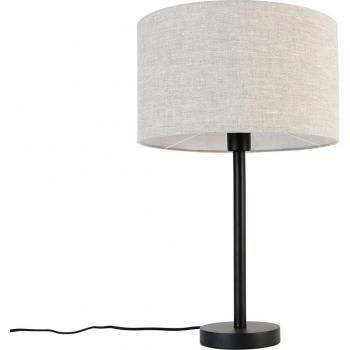 Lámpara de mesa moderna negra con pantalla bouclé gris claro 35 cm - Simplo