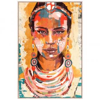 Cuadro pintado al óleo rostro de mujer étnico
