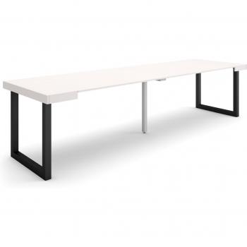 Mesa Consola Extensible 300cm, Para 14 Comensales, Patas de Madera Maciza, Estilo Moderno, Color Blanco
