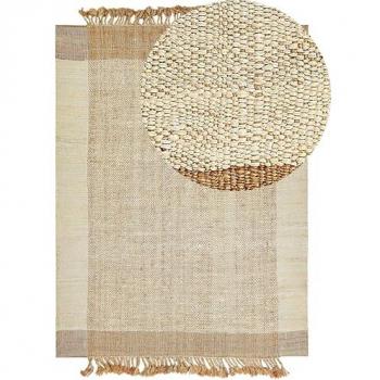 Alfombra de Yute Beige 200 x 300 cm Rectangular Geométrica con Borlas Hecha a Mano