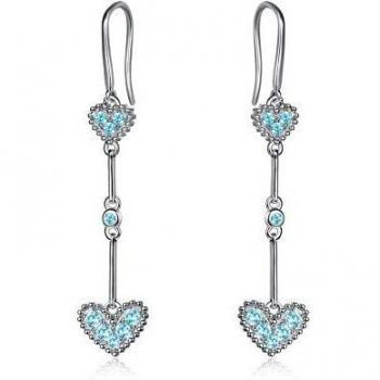 BDD CO. Pendientes colgantes de amor para mujer, Pendientes colgantes en forma de corazón de doble amor, Pendientes de azul para niñas, Pendientes de plata esterlina S925, Circón cúbico 3A