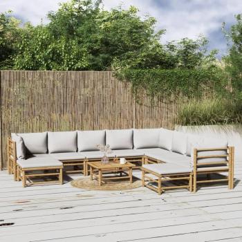 vidaXL 11-Piece Light Grey Bamboo Garden Lounge Set with Cushions