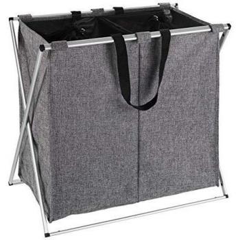 Cesto de Ropa Plegable Duo 120L con 2 Compartimentos y Asas, Gris