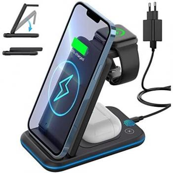 KIMILAR Plegable 3 In 1 Cargador Inalámbrico Base De Carga Inalámbrica Compatible con iPhone 13 12 11 Pro MAX/XR/XS MAX/X Samsung S22 S21 Rápida Qi Base Cargador Compatible con Apple Watch Serie