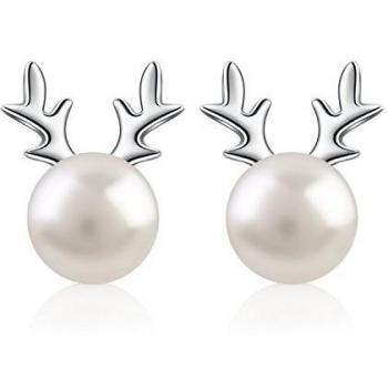 B.Catcher Perlas Pendientes Mujer 925 Plata de Ley ''ciervo'' con Para Regalo Originales