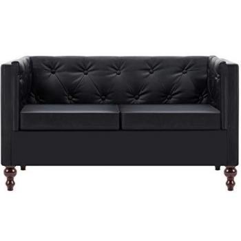vidaXL Sofá Chesterfield de 2 Plazas de Cuero Sintético Negro Sillones Sillas