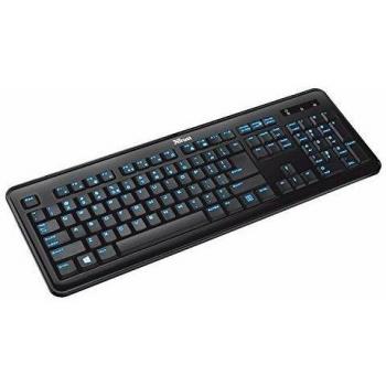 Trust eLight - Teclado con teclas iluminadas LED, color negro y azul, teclado español