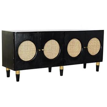 Aparador DKD Home Decor Negro Natural de Ratán y Madera de Mango (150 x 40 x 65 cm)