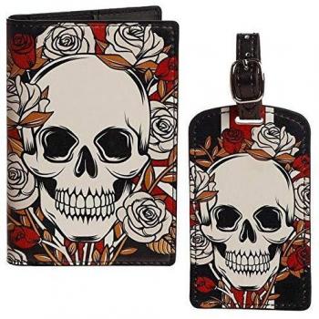 PUCKATOR Lot Etui à  Passeport & Etiquette à  Bagage Skulls & Roses-Crà¢ne Etiqueta para Equipaje, Adultos Unisex, Multicolor