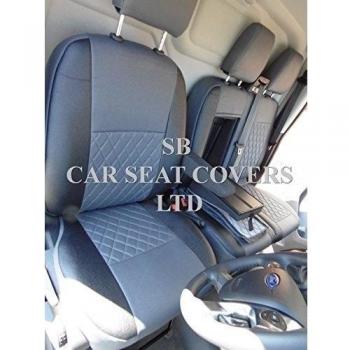 Cama plana Ford Transit Van Fundas De Asiento gris + negro polipiel, a medida
