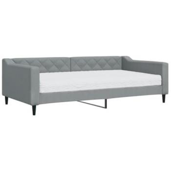 Sofá cama con colchón de tela gris claro 100x200 cm
