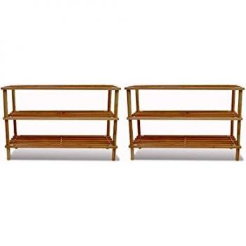 vidaXL 3-Tier Shoe Racks - 2 pcs Solid Fir Wood