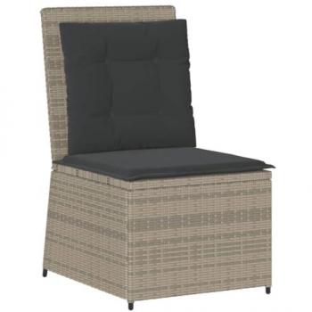 Sillón reclinable de jardín con cojines de ratán sintético gris