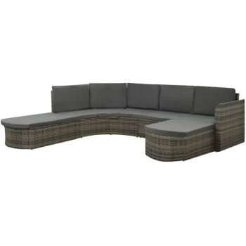 4-Piece Grey Poly Rattan Garden Lounge Set with Cushions