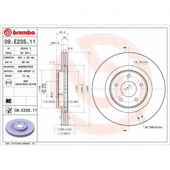 Disco de freno BREMBO 09E23511, ventilado, altamente carbonizado, 1 pieza
