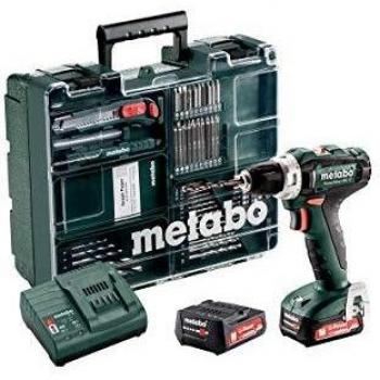 Metabo 601036870 601036870-Taladro Atornillador a bateria 12V / 2X 2,0 Ah Li-Ion PowerMaxx BS 12 Mobile Workshop con maletín, 12 V, Negro