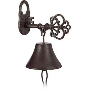 Campana de Puerta de Hierro Fundido con Llave y Candado, Estilo Retro para Casa y Jardín, Color Rojo Oscuro