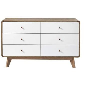 Cómoda Calicosy de 6 Cajones Efecto Madera y Blanco - 120 cm x 39 cm x 75.5 cm