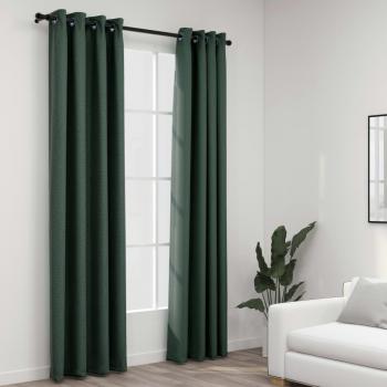 Cortina Opaca con Ojales Look Lino 2 Piezas 140x245 cm Salón Color Antracita, Azul, Gris y Verde - vidaXL