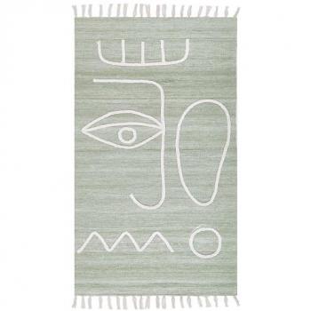 Alfombra Rectangular Tejida a Mano Verde Claro y Blanco de Poliéster 80 x 150 cm con Diseño Abstracto y Borlas