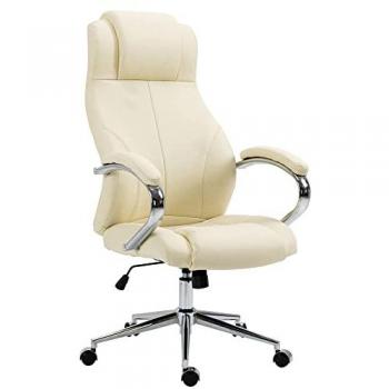 Silla de Oficina Salford en Cuero Auténtico Crema, Acolchada, Altura Ajustable con Reposabrazos y Ruedas