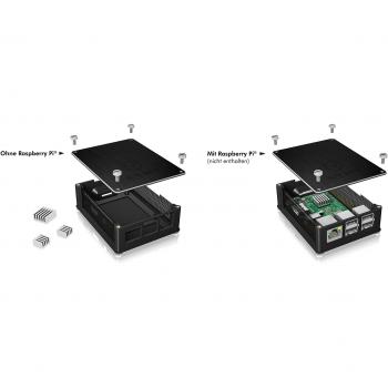 Carcasa de Aluminio Icy Box IB-RP102 para Raspberry Pi 2/3, Color Negro, con 3 Disipadores y Ventilación