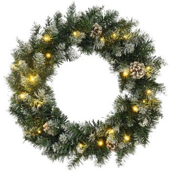 Corona de Navidad con luces LED PVC verde 60 cm
