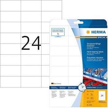 Etiquetas de Folio HERMA 4695, Blancas, 70 x 37 mm, 600 unidades en 25 hojas, Autoadhesivas y Resistentes a la Intemperie