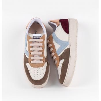 Zapatillas deportivas Victoria Madrid de efecto piel con piezas de serraje multicolor y trasera metalizada