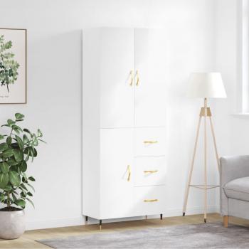 Aparador alto de madera contrachapada blanco brillo 69,5x34x180 cm