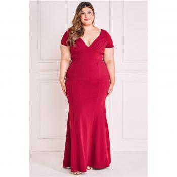 Goddiva Plus Sweetheart Neck Maxi Dress - Wine - Size 18 UK