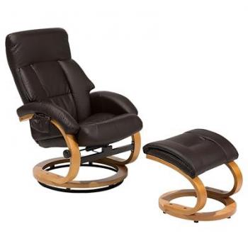 Sillón Reclinable Marrón de Piel Sintética con Reposapiés, Masaje Calefactor, Estructura de Madera y Respaldo Ajustable - Diseño Retro Force