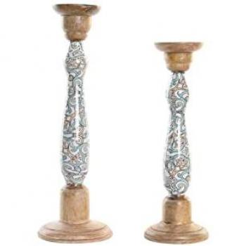 Portavelas DKD Home Decor Metal Madera de mango (17 x 17 x 52,5 cm) (2 Piezas)