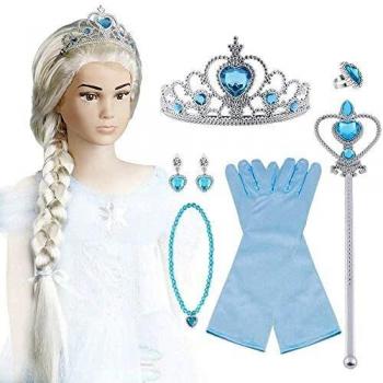 Vicloon Princesa Accesorios Conjunto Peluca/Corona/Sceptre/Anillo /Pendientes /Collar/Guant 9pcs
