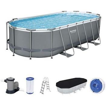Piscina Ovalada Bestway Power Steel 549x274x122 cm - Set Completo con Bomba de Filtro, Gris