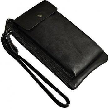 Le 'aokuu Unisex piel auténtica cartera chequera titular de la tarjeta teléfono móvil embrague mano cinturón monedero bolsa negro The Black medium