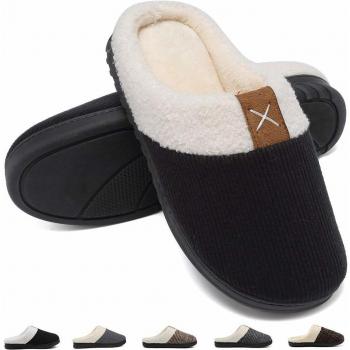 Deevike Pantuflas Zapatillas Hombre Invierno CáLido Zapatos Memory Foam Antideslizante Zapatillas de Estar por Casa Negro 44/45 EU