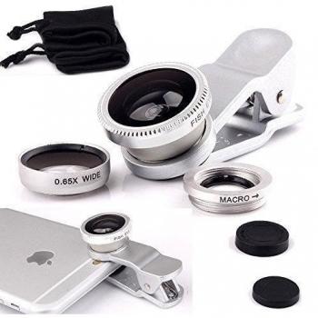 ONX3 XOLO Cube 5.0 (Silver) Lente Universal para Teléfono Móvil 3 en 1 Kit Wide Angle Lente + Lente Fisheye + Lente Macro con Clip de 180 Grados para Android y iOS Dispositivos
