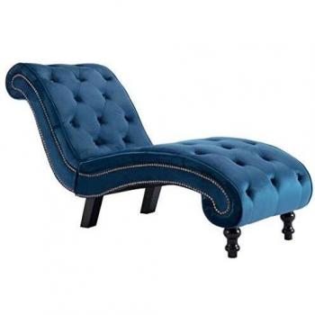 vidaXL Diván Chaise Longue Terciopelo Diseño Estilo Vintage Retro Elegante Clásico Sillón Relax Botones Tumbona Relajación Ergonómica Azul Salón Sala