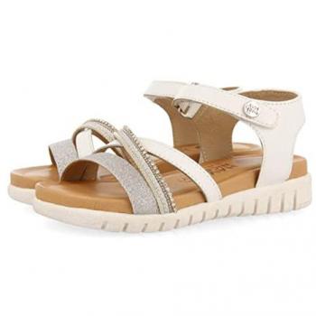 Gioseppo Sandalias de Piel Blancas para Niña MAROA con Detalles de Glitter Beads, Talla 27 EU