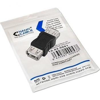 NanoCable 10.02.0001 - Adaptador USB 2.0, tipo A/H-A/H, hembra-hembra, negro