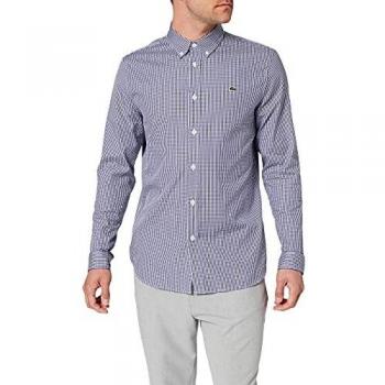 Lacoste Men's Regular Fit Long Sleeve Casual Shirt - Blue, 100% Premium Cotton, Size M