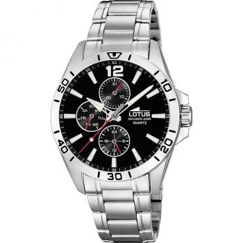 Reloj Lotus Multifunction 18812/3 para Hombre, Esfera Negra, Acero Inoxidable, Movimiento Miyota 6P27